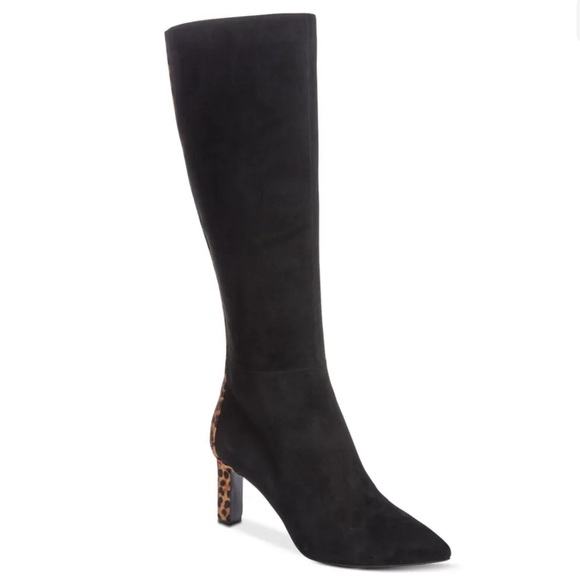 NEW Alfani Tadashi Suede Cheetah fur Knee-High Step 'N Flex Boots - Picture 2 of 5